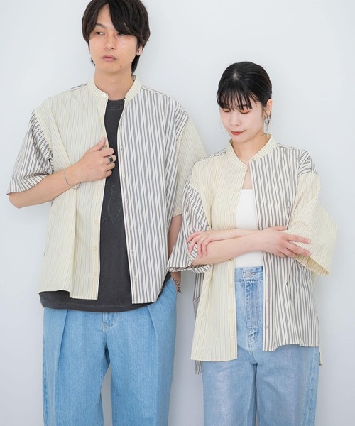 SENSE OF PLACE by URBAN RESEARCH（センスオブプレイスバイアーバンリサーチ）の「『ユニセックス』ストライプブロックドルーズシャツ（シャツ/ブラウス・メンズ・その他1/その他2/その他3・MEDIUM/LARGE）」の3枚目の写真