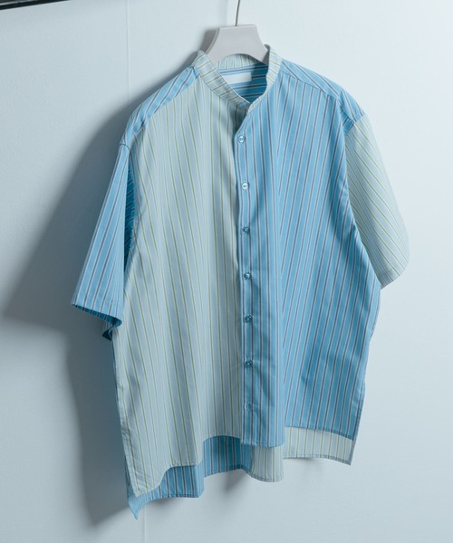 ユニセックス★ストライプ★ナイロンシャツ★お揃い★ネイビー ユニセックス☆ストライプ☆ナイロンシャツ☆お揃い☆ネイビー