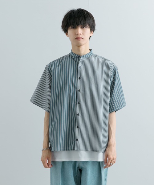 <TRUNKPROJECT> 男女兼用 ストライプ シャツ グリーン S TRUNKPROJECT> 男女兼用 ストライプ シャツ グリーン S