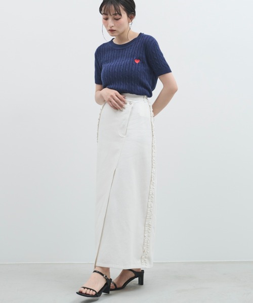 paravion（パラビオン）の「サイドフリルデニムスカート（デニムスカート・レディース・ホワイト/ネイビー・FREE）」の10枚目の写真