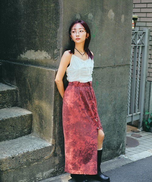 led.tokyo（レッドトウキョウ）の「【led.tokyo】リボンギャザーキャミトップス（Tシャツ/カットソー・レディース・ブラック/ホワイト/ブラウン/パープル・FREE）」の6枚目の写真