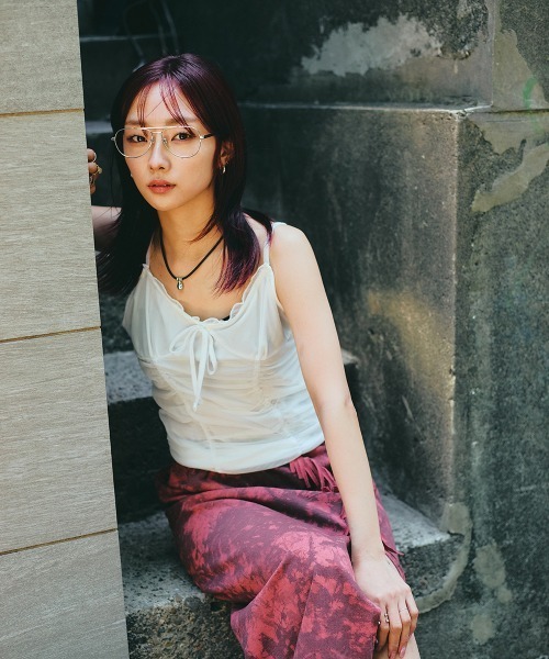 led.tokyo（レッドトウキョウ）の「【led.tokyo】リボンギャザーキャミトップス（Tシャツ/カットソー・レディース・ブラック/ホワイト/ブラウン/パープル・FREE）」の7枚目の写真