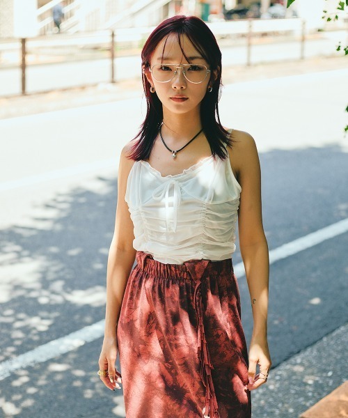 led.tokyo（レッドトウキョウ）の「【led.tokyo】リボンギャザーキャミトップス（Tシャツ/カットソー・レディース・ブラック/ホワイト/ブラウン/パープル・FREE）」の8枚目の写真