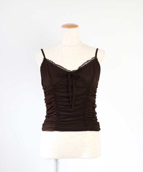 led.tokyo（レッドトウキョウ）の「【led.tokyo】リボンギャザーキャミトップス（Tシャツ/カットソー・レディース・ブラック/ホワイト/ブラウン/パープル・FREE）」の13枚目の写真