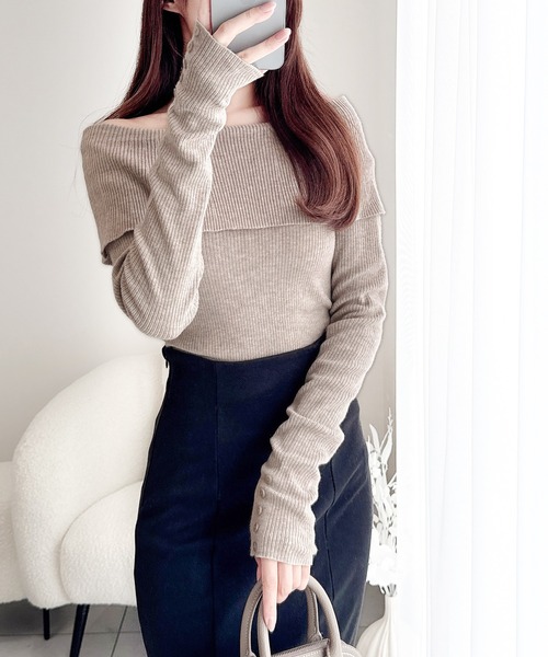 mily bilet(ミウィビレット)の「【mily bilet】上品なあざと可愛いを演出。袖ボタンオフショルリブニット(ニット/セーター・レディース・モカ/ピンク/ブラック/アイボリー・LARGE/MEDIUM/SMALL/X-LARGE)」の11枚目の写真