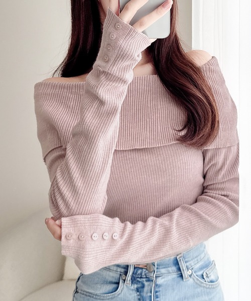 mily bilet(ミウィビレット)の「【mily bilet】上品なあざと可愛いを演出。袖ボタンオフショルリブニット(ニット/セーター・レディース・モカ/ピンク/ブラック/アイボリー・LARGE/MEDIUM/SMALL/X-LARGE)」の12枚目の写真