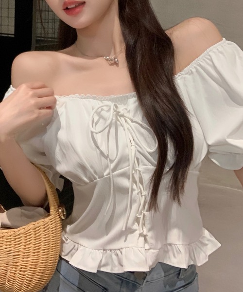 SpRay（スプレイ）の「レースアップパフスリーブトップス