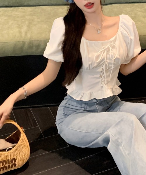 ホワイトパフスリーブトップス セール】【洗える】きれいめ上品な 大人のパフスリーブトップス（T