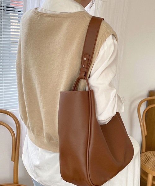 Teem Store（チームストア）の「ポーチ付き 合成皮革 ショルダーバッグ A4 オフィストートバッグ 通勤 通学（ショルダーバッグ・レディース・ブラック/ホワイト/ブラウン・F）」の10枚目の写真