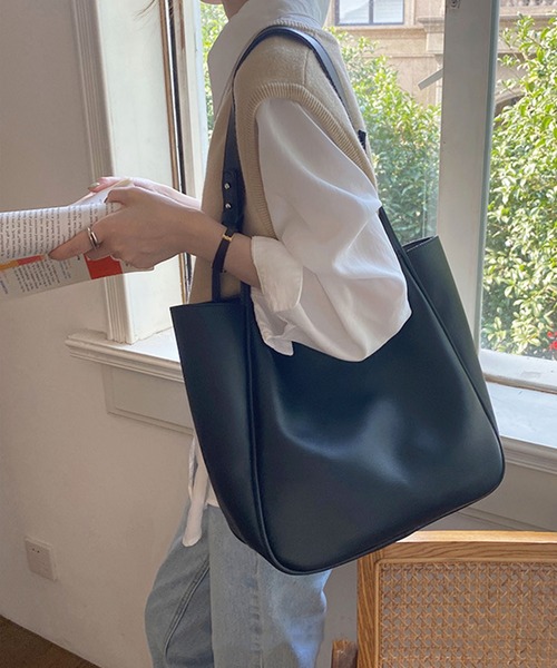 Teem Store（チームストア）の「ポーチ付き 合成皮革 ショルダーバッグ A4 オフィストートバッグ 通勤 通学（ショルダーバッグ・レディース・ブラック/ホワイト/ブラウン・F）」の12枚目の写真