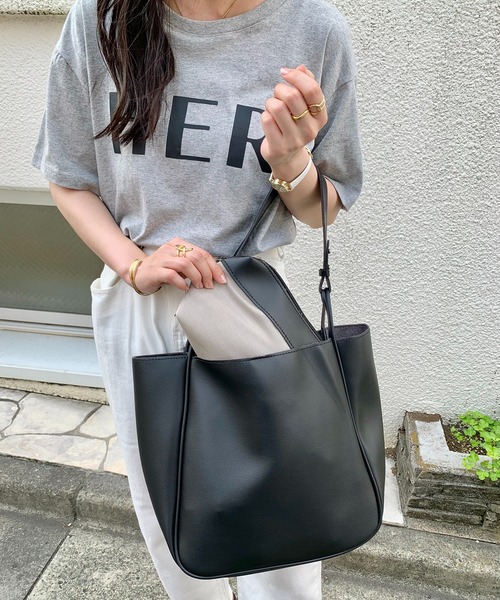 Teem Store（チームストア）の「ポーチ付き 合成皮革 ショルダーバッグ A4 オフィストートバッグ 通勤 通学（ショルダーバッグ・レディース・ブラック/ホワイト/ブラウン・F）」の15枚目の写真