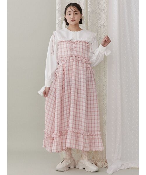 merry jenny（メリージェニー）の「チェックリボンキャミワンピース（ワンピース・レディース・ブラック/ピンク/ベージュ・FREE）」の9枚目の写真