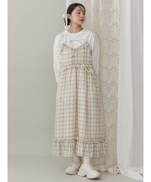 美品✧︎*。【merry jenny】ピンクチェック柄キャミワンピース♡ メリージェニー merry jenny チェックリボンキャミワンピース