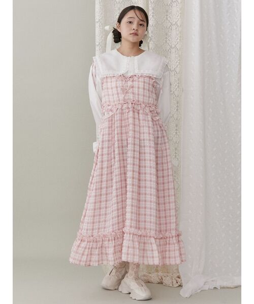 merry jenny（メリージェニー）の「チェックリボンキャミワンピース（ワンピース・レディース・ブラック/ピンク/ベージュ・FREE）」の4枚目の写真