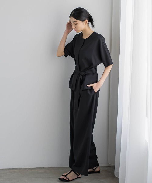 la.f…(ラエフ)の「【WEB別注】リネンライクワイドストレッチパンツ≪セットアップ対応/洗濯機で洗える≫(その他パンツ・レディース・ブラック・11号/9号)」の3枚目の写真