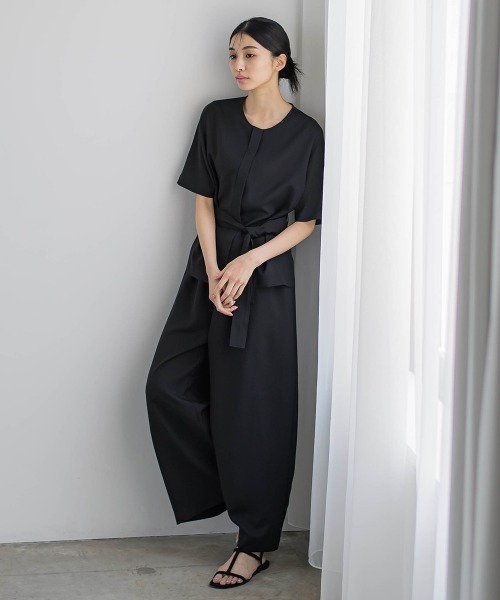 la.f…(ラエフ)の「【WEB別注】リネンライクワイドストレッチパンツ≪セットアップ対応/洗濯機で洗える≫(その他パンツ・レディース・ブラック・11号/9号)」の4枚目の写真