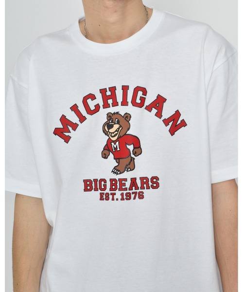 MODISH GAZE(モディシュガゼ)の「【MODISH GAZE】MICHIGANクマプリントTシャツ(CP)(Tシャツ/カットソー・レディース・ブルー/ホワイト/チャコールグレー・L/XL/M)」の1枚目の写真