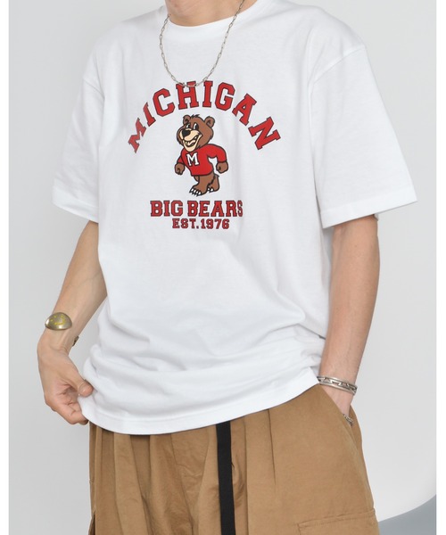 MODISH GAZE(モディシュガゼ)の「【MODISH GAZE】MICHIGANクマプリントTシャツ(CP)(Tシャツ/カットソー・レディース・ブルー/ホワイト/チャコールグレー・L/XL/M)」の9枚目の写真