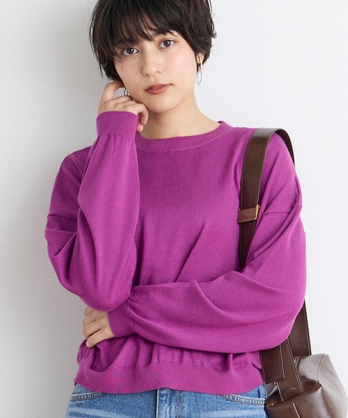 INED CLARO（イネドクラロ）の「クロップドクルーネックニット（ニット/セーター・レディース・エメラルドブルー/ブラウン/ネイビー/パープル・フリー）」の4枚目の写真