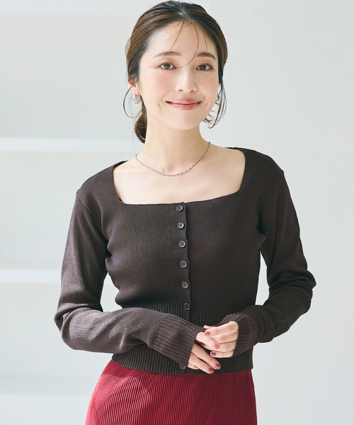 coca(coca)(コカ)の「スクエアネック ハイゲージニットカーディガン(カーディガン/ボレロ・レディース・ブラック/チャコール/アイボリー/ブラウン・M/L/S)」の4枚目の写真