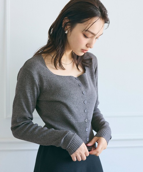 coca(coca)(コカ)の「スクエアネック ハイゲージニットカーディガン(カーディガン/ボレロ・レディース・ブラック/チャコール/アイボリー/ブラウン・M/L/S)」の14枚目の写真