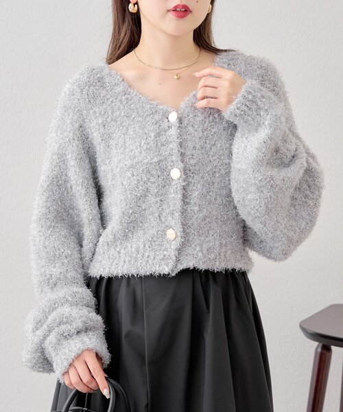セール】【セットアップ対応】ラメリボンヤーンファンシーカーディガン