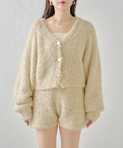 セール】【セットアップ対応】ラメリボンヤーンファンシーカーディガン