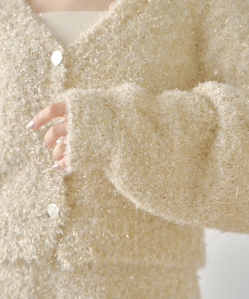 セール】【セットアップ対応】ラメリボンヤーンファンシーカーディガン