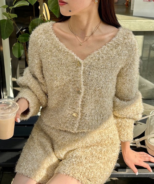 セール】【セットアップ対応】ラメリボンヤーンファンシーカーディガン