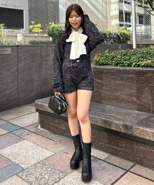 セール】【セットアップ対応】ラメリボンヤーンファンシーカーディガン