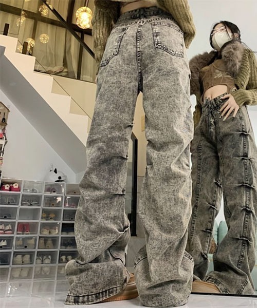 i-dare（アイディア）の「【i-dare】サイド ピンタック デニム ワイド パンツ（デニムパンツ・レディース・グレー・SMALL/MEDIUM/LARGE）」の5枚目の写真