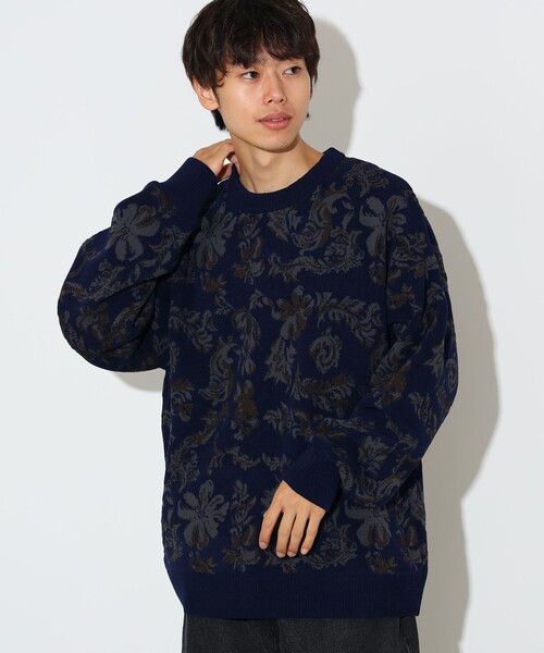 BEAMS HEART(ビームスハート)の「フラワー ジャガード クルーネック ニット(ニット/セーター・メンズ・ネイビー/グレー・SMALL/MEDIUM/LARGE)」の7枚目の写真