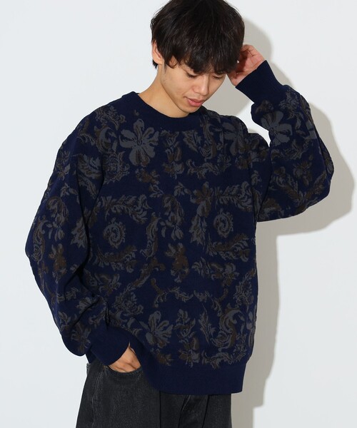 BEAMS HEART(ビームスハート)の「フラワー ジャガード クルーネック ニット(ニット/セーター・メンズ・ネイビー/グレー・SMALL/MEDIUM/LARGE)」の9枚目の写真