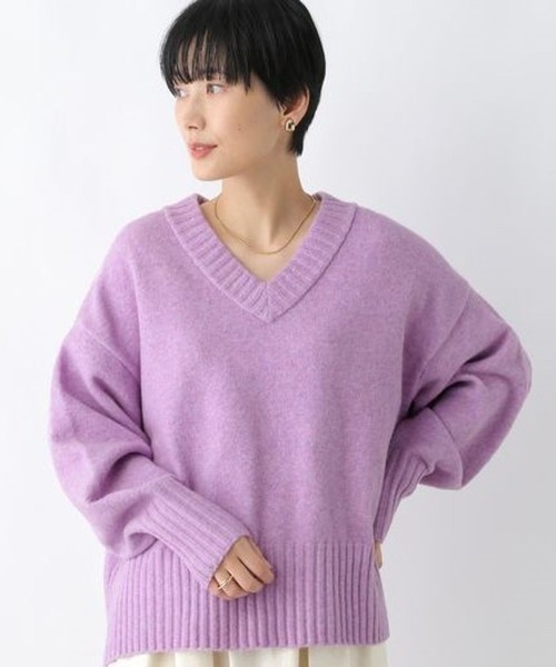 LEPSIM(レプシィム)の「5ゲージアンゴラMIXーVネック 130134(ニット/セーター・レディース・ライトピンク/オフホワイト/杢グレー/ダークブラウン/ライトパープル・FREE)」の5枚目の写真