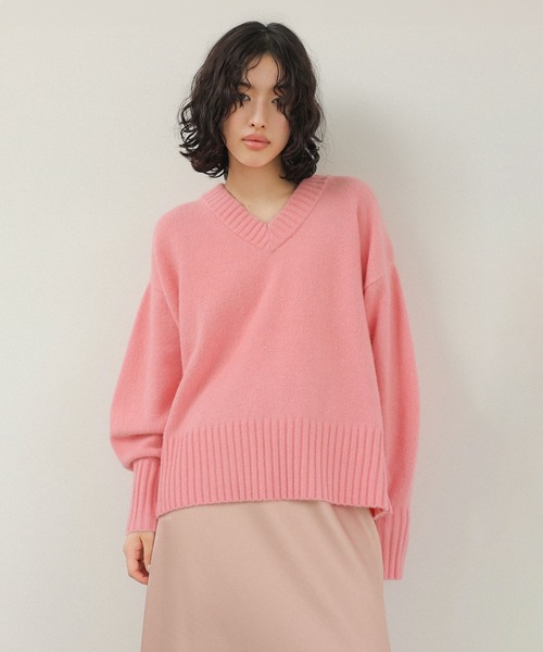 セール】5ゲージアンゴラMIXｰVネック 130134（ニット/セーター