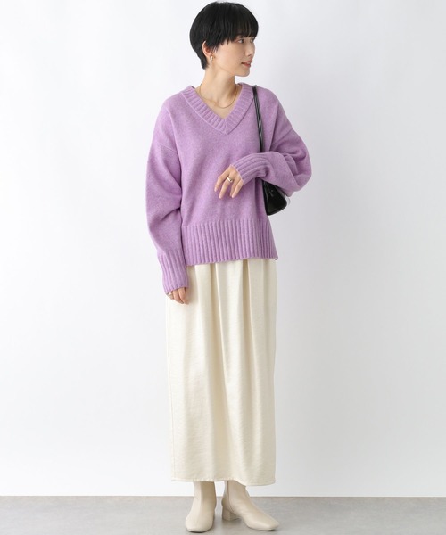 セール】5ゲージアンゴラMIXｰVネック 130134（ニット/セーター