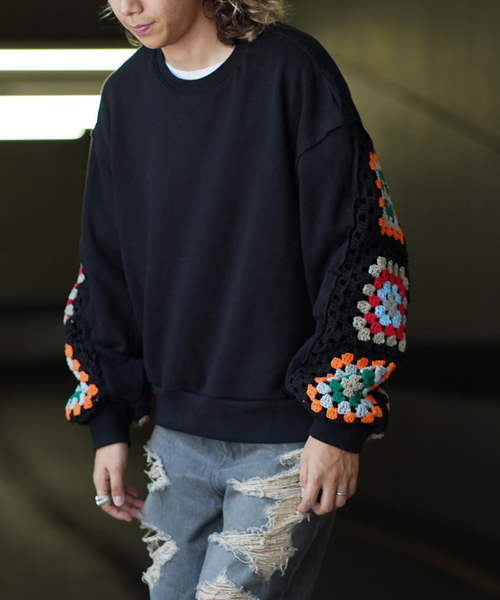 DISCOVERED / ディスカバード CROCHET SLEEVE SWEAT（スウェット