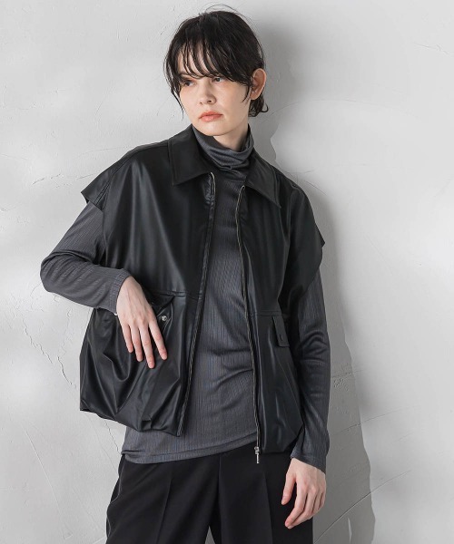 la.f…(ラエフ)の「【一部店舗・WEB限定アイテム】合成皮革ブルゾン(ブルゾン・レディース・ブラック/ベージュ・9号)」の1枚目の写真