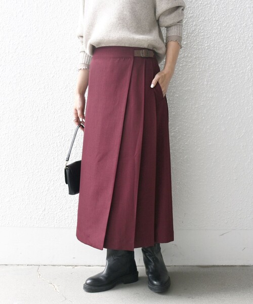 セール】SHIPS any:〈洗濯機可能〉ウーステッド ミニベルト プリーツ