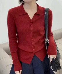 襟付きリブニットカーディガン