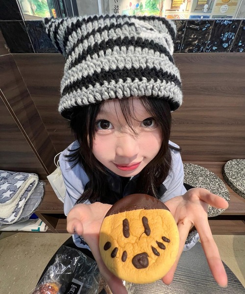 セール】リボン付き 猫耳 ネコミミ ニット帽（ニットキャップ/ビーニー