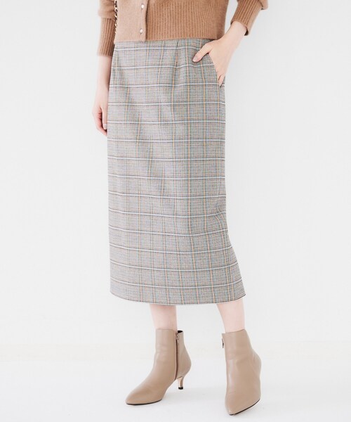 【セール】【後ろウエストゴム/ストレッチ性/日本製】チェックナロースカート（スカート）｜UNTITLED（アンタイトル）