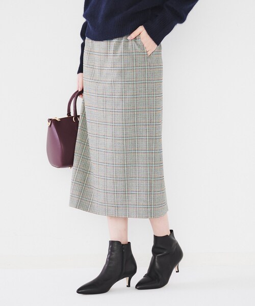 【セール】【後ろウエストゴム/ストレッチ性/日本製】チェックナロースカート（スカート）｜UNTITLED（アンタイトル）