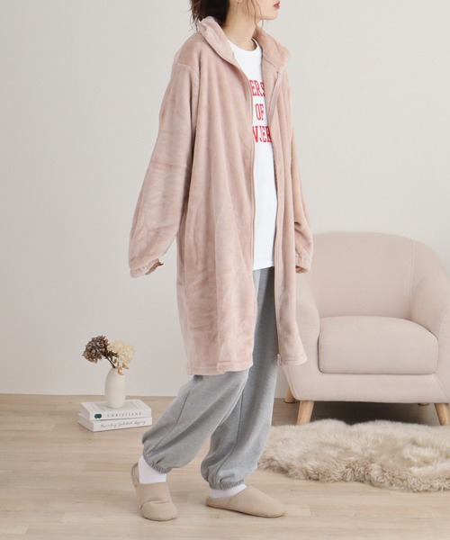 FUNALIVE（ファンアライブ）の「ニューマイヤー指穴付きジップアップローブ（ガウン/バスローブ・レディース・モカ/ネイビー/ピンク/アイボリー/チャコールグレー・FREE）」の6枚目の写真