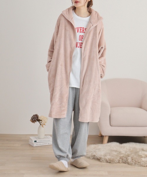 FUNALIVE（ファンアライブ）の「ニューマイヤー指穴付きジップアップローブ（ガウン/バスローブ・レディース・モカ/ネイビー/ピンク/アイボリー/チャコールグレー・FREE）」の7枚目の写真