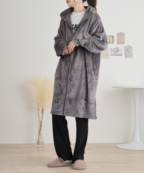 FUNALIVE（ファンアライブ）の「ニューマイヤー指穴付きジップアップローブ（ガウン/バスローブ・レディース・モカ/ネイビー/ピンク/アイボリー/チャコールグレー・FREE）」の9枚目の写真