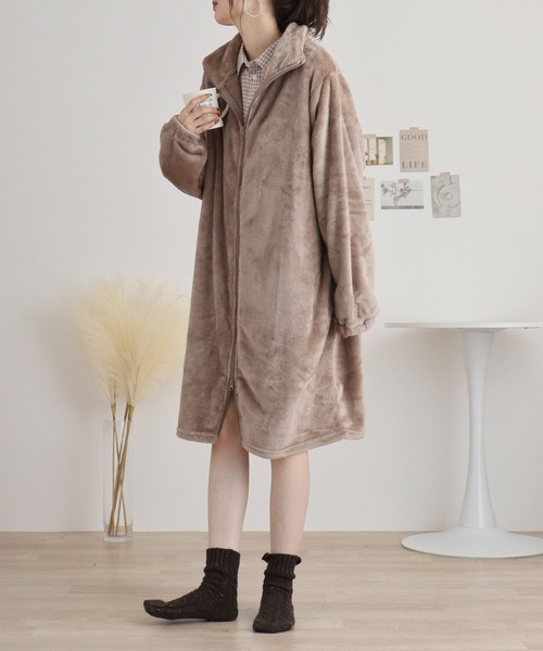 FUNALIVE（ファンアライブ）の「ニューマイヤー指穴付きジップアップローブ（ガウン/バスローブ・レディース・モカ/ネイビー/ピンク/アイボリー/チャコールグレー・FREE）」の15枚目の写真