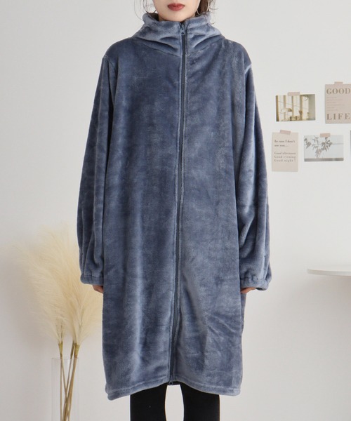 FUNALIVE（ファンアライブ）の「ニューマイヤー指穴付きジップアップローブ（ガウン/バスローブ・レディース・モカ/ネイビー/ピンク/アイボリー/チャコールグレー・FREE）」の21枚目の写真