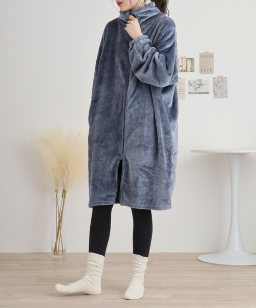 FUNALIVE（ファンアライブ）の「ニューマイヤー指穴付きジップアップローブ（ガウン/バスローブ・レディース・モカ/ネイビー/ピンク/アイボリー/チャコールグレー・FREE）」の18枚目の写真