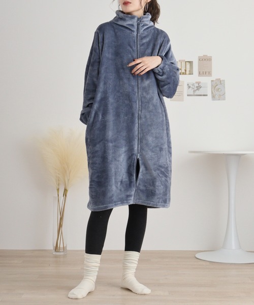 FUNALIVE（ファンアライブ）の「ニューマイヤー指穴付きジップアップローブ（ガウン/バスローブ・レディース・モカ/ネイビー/ピンク/アイボリー/チャコールグレー・FREE）」の19枚目の写真